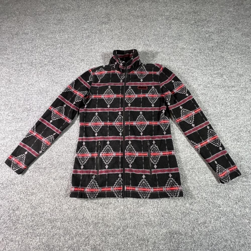 Powder River Outfitters Fleece Jacket Womens S Black Geometric Stretch Full-Zip